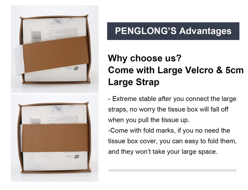 PENGLONG Tissue Box Cover 5X5X5'' PU Leather Tissue Holder Square Tissue Cube Box Organizer for Bathroom Vanity Countertop  Car  Night Stands  Office  Home  Kitchen (1Pack  Brown) - Image 2